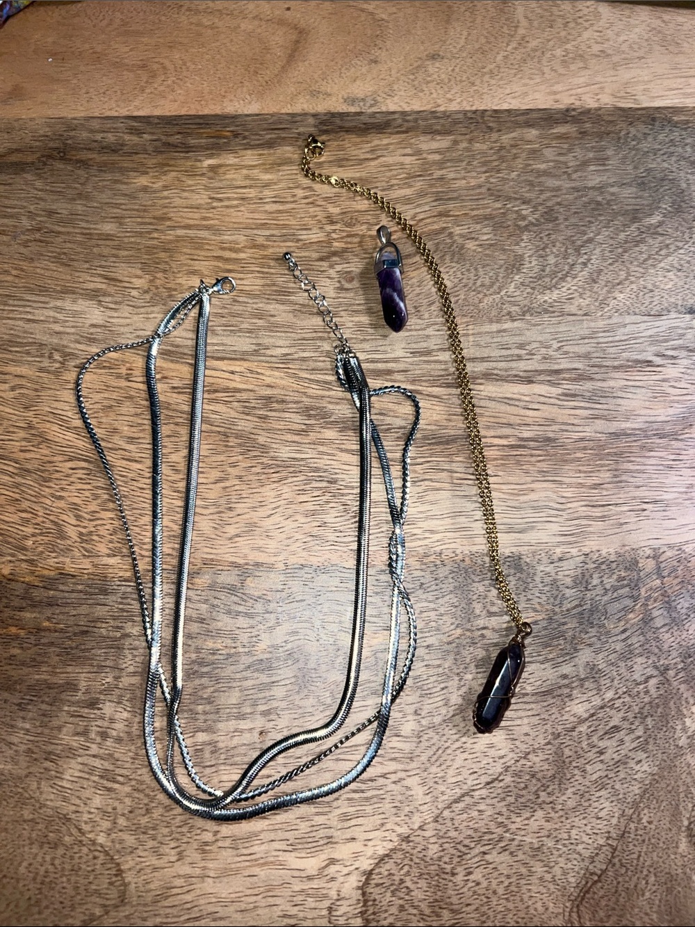 Amethyst Crystal Pendant Necklace - Purple Gemstone on Gold Chain